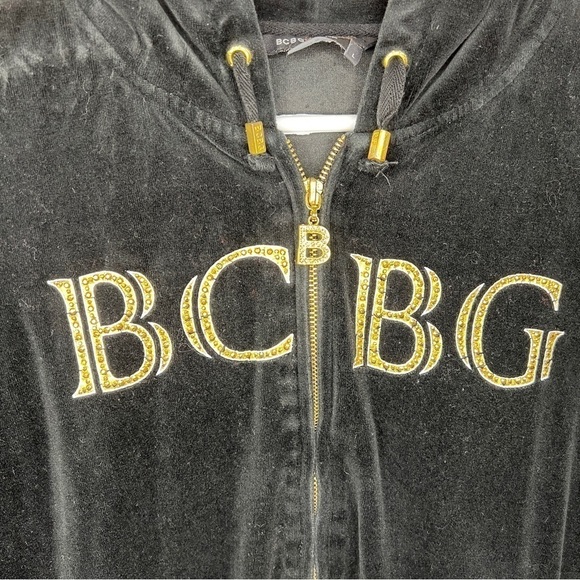 Large Y2k BCBG Maxazria Black Velour Gold Print Hardware Vintage - Picture 5 of 10